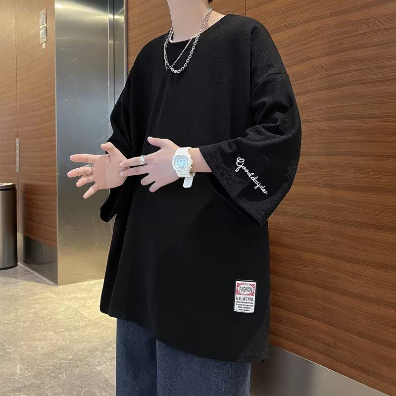 High-End American Style Men's Ice Silk T-Shirt: Stylish Three-Quarter Sleeve Niche Fashion Design