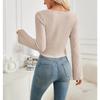 Autumn and Winter Women's Drawstring Long Sleeve Blouse Pit Stripe Short Top