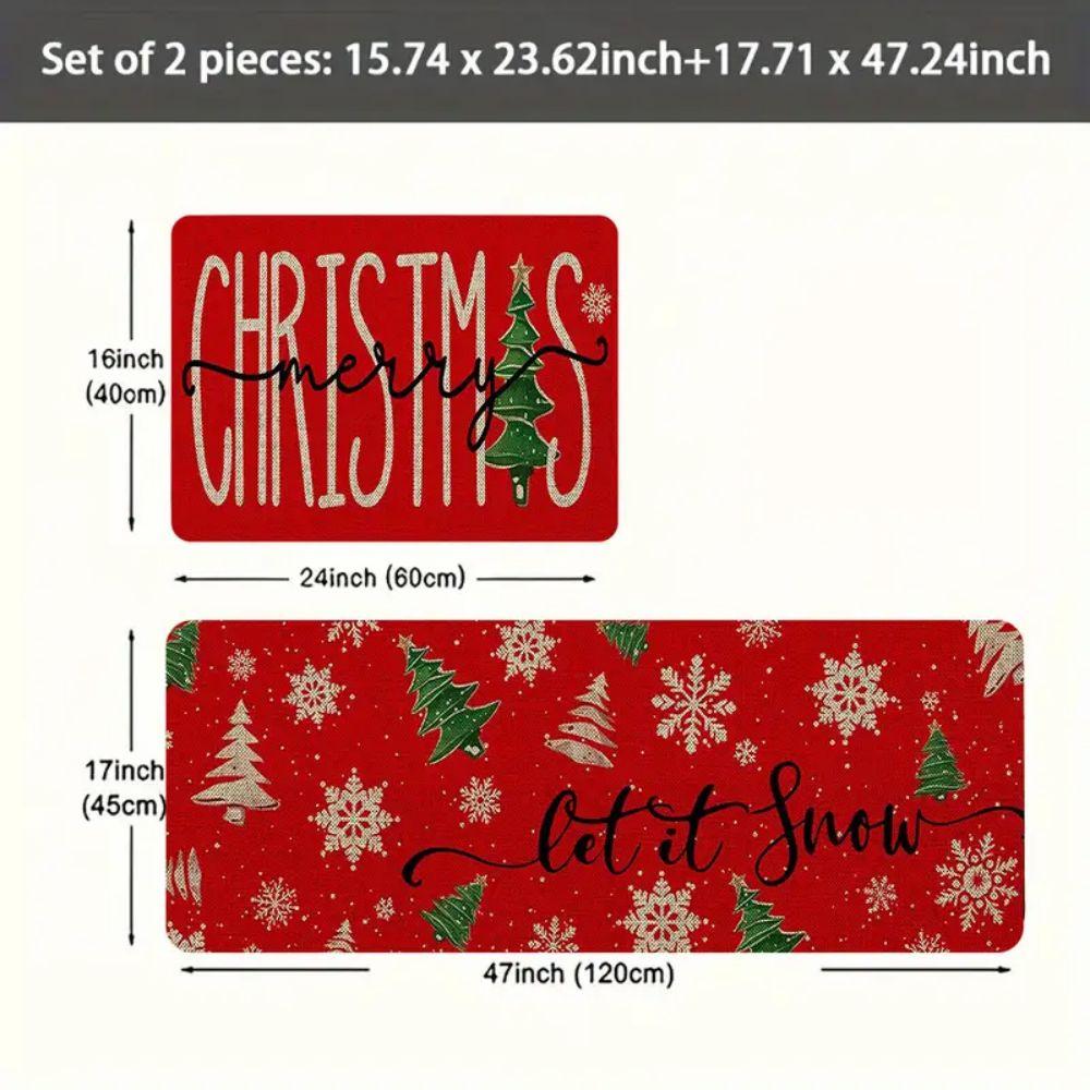 2/3 Stück Weihnachten Rot Festlich Teppich Heimdeko, Küchen- und Flurboden, Warm und Weich, Wasserabsorbierend und Schmutzabweisend