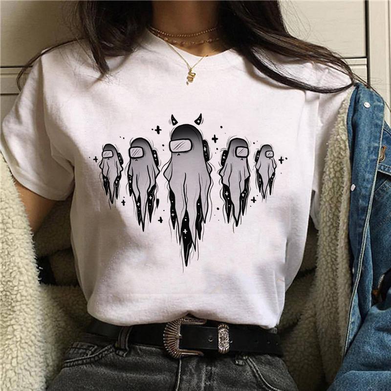 Women Anime Print T-Shirt Grunge Loose Steampunk Tees Gothic Female Harajuku Summer Clothing E-Girl Kawaii Aesthetic Top