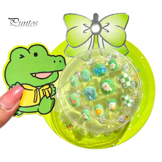 

12 шт., накладные ногти, очаровательный мультяшный узор, яркий цвет, полное покрытие, декоративные накладные ногти, маникюрные советы зелёный