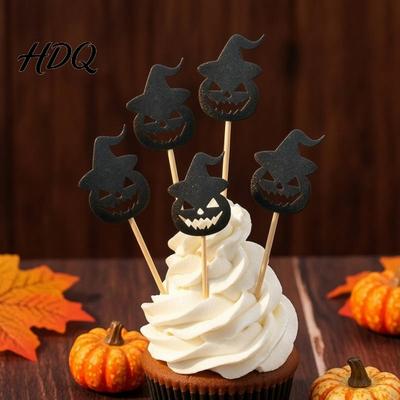 Halloween Cupcake Toppers 8 Pcs Toppers Black Glitter Witch Hat Pumpkin Party Supplies Picks for Supplies Birthday Cake Decoration Topper