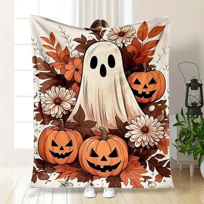 Halloween Geist und Kürbisse Illustration Druckdecke Flanelldecke für Sofa, Bett, Reisen, Camping, Büro, Couch, Stuhl