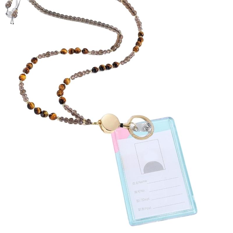 Natürlicher Stein Perlen Lanyard Perlen Lanyard Für Ausweis Kartenhalter und Schlüssel Einziehbare Lanyards für Frauen Lehrer