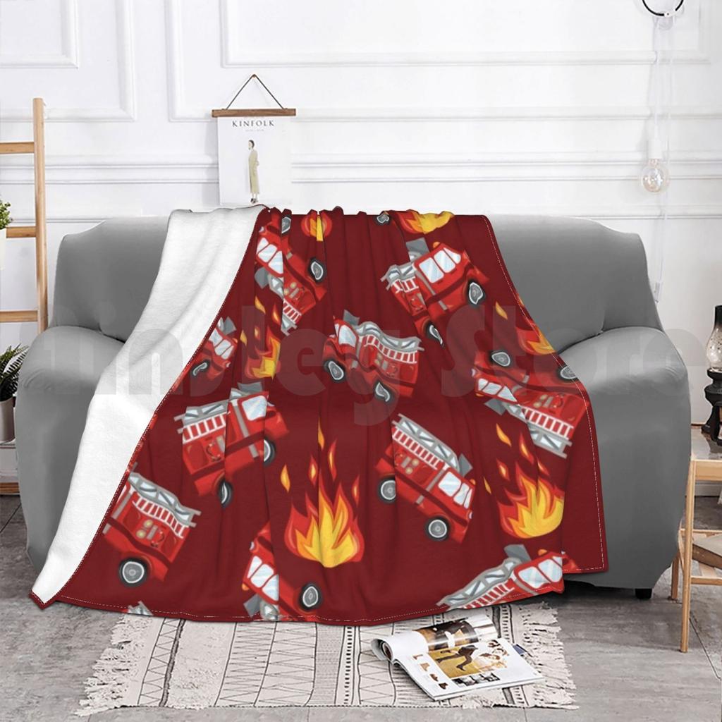 Red Fire Truck Blanket For Sofa Bed Travel Flames Fire Truck Fire Engine Red Firefighter Cool Kids Fireman