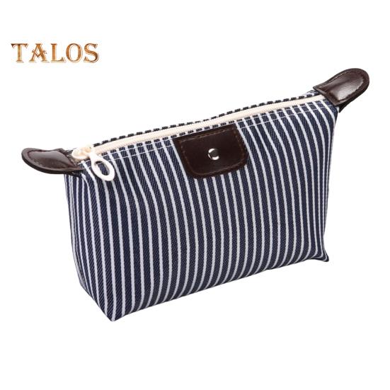 Striped Cosmetic Bag Waterproof Foldable Large Capacity Zipper Closure Dumpling Shape Portable Makeup Organizer for Travel Home Storage