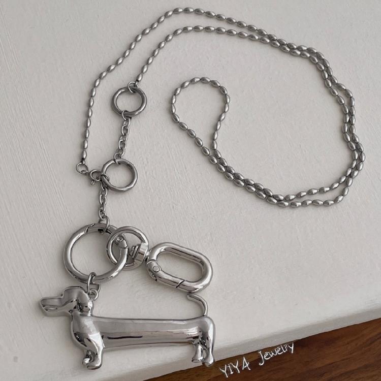 Cartoon Dog Pendant Necklace With Long Beaded Chain Versatile Fashion Statement Clavicle Jewelry Accessory