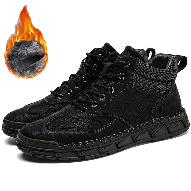 Men's Retro Genuine Leather Large Size Casual Shoes Winter Plus Velvet Warm Ankle Boots Spring and Autumn Men's Mid-cut Short Boots