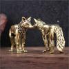 Brass Fox Statue Cute Fox Miniature Figurines Desk Ornament Decorations Accessories Copper Animal Sculpture Home Decor Crafts