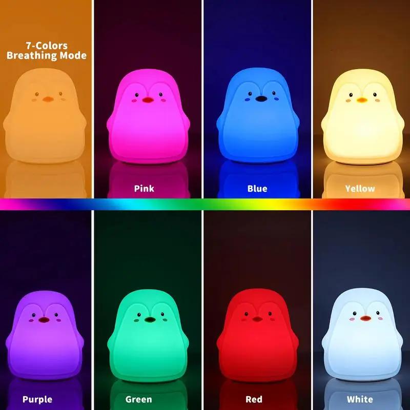 Night Light Cute Penguin Silicone Touch Lamp for Soft Multicolor Glow Bedroom Lamp Led Usb Charging Eye Protection Child Light