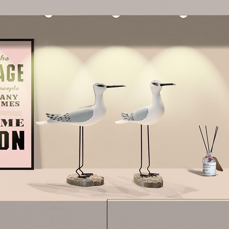 2pcs Wooden Seagull Statues – Nautical Coastal Bird Figurines for Beach Home Decor