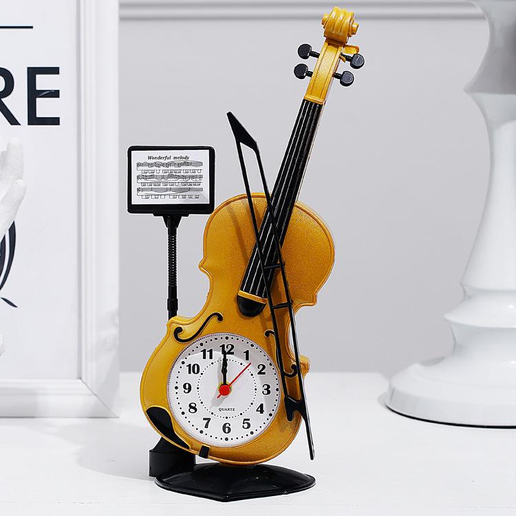 Retro Vintage Alarm Clock Office Supplies Home Decor Handmade Crafts Violin Model Ancient Desk Time Clock Personalized