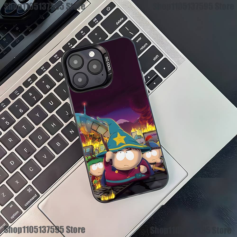Custodia per Telefono Divertente Cartone Animato S-South-P-Park Per iPhone 17,16,15,14,13,12,11,Pro,XS,Max,Plus,Mini,SE4,E Nera Opaca Cover Antiurto