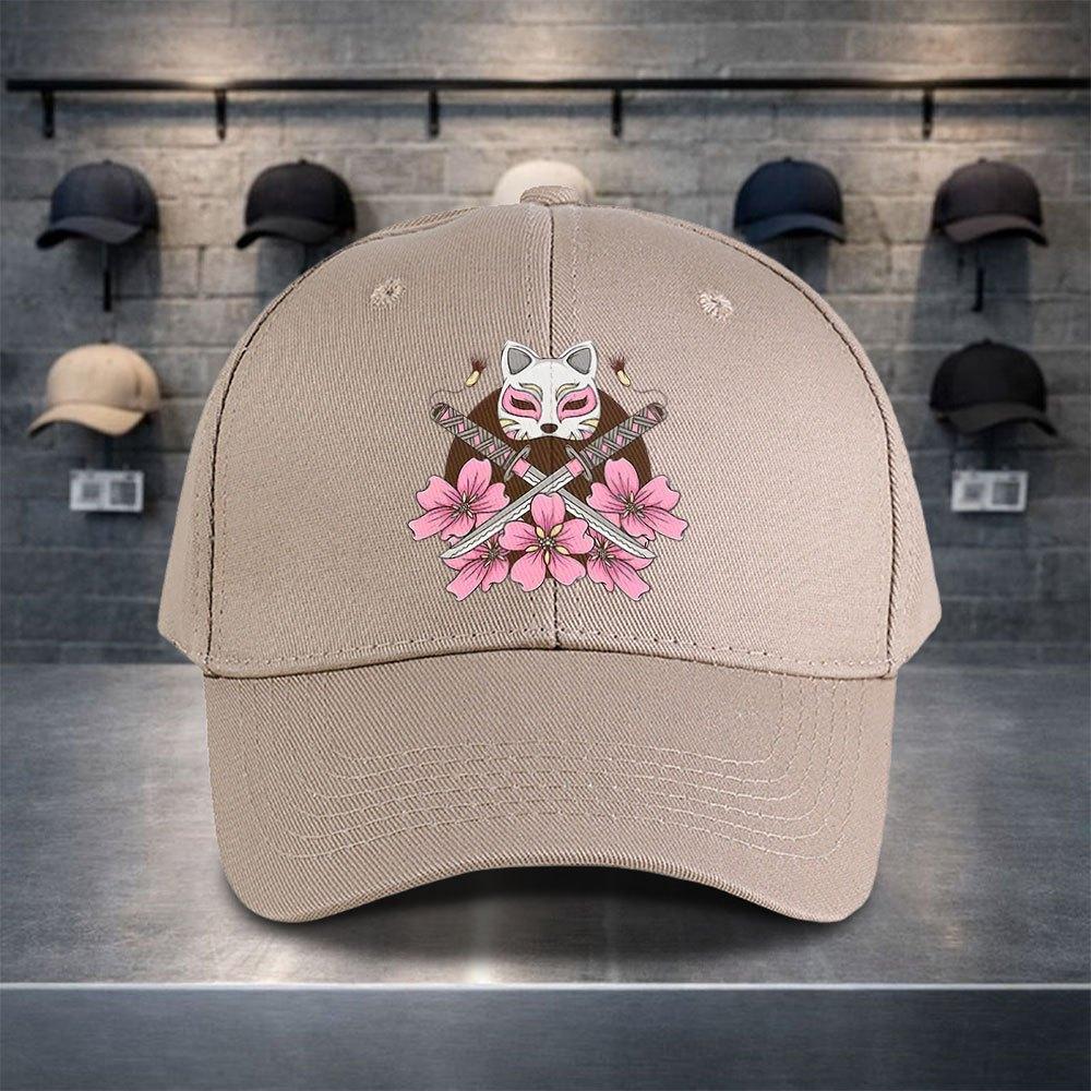 Kitsune Fox Mask Katana Cherry Blossom Baseball Cap Unisex Polyester Casual Adjustable Outdoor Hat