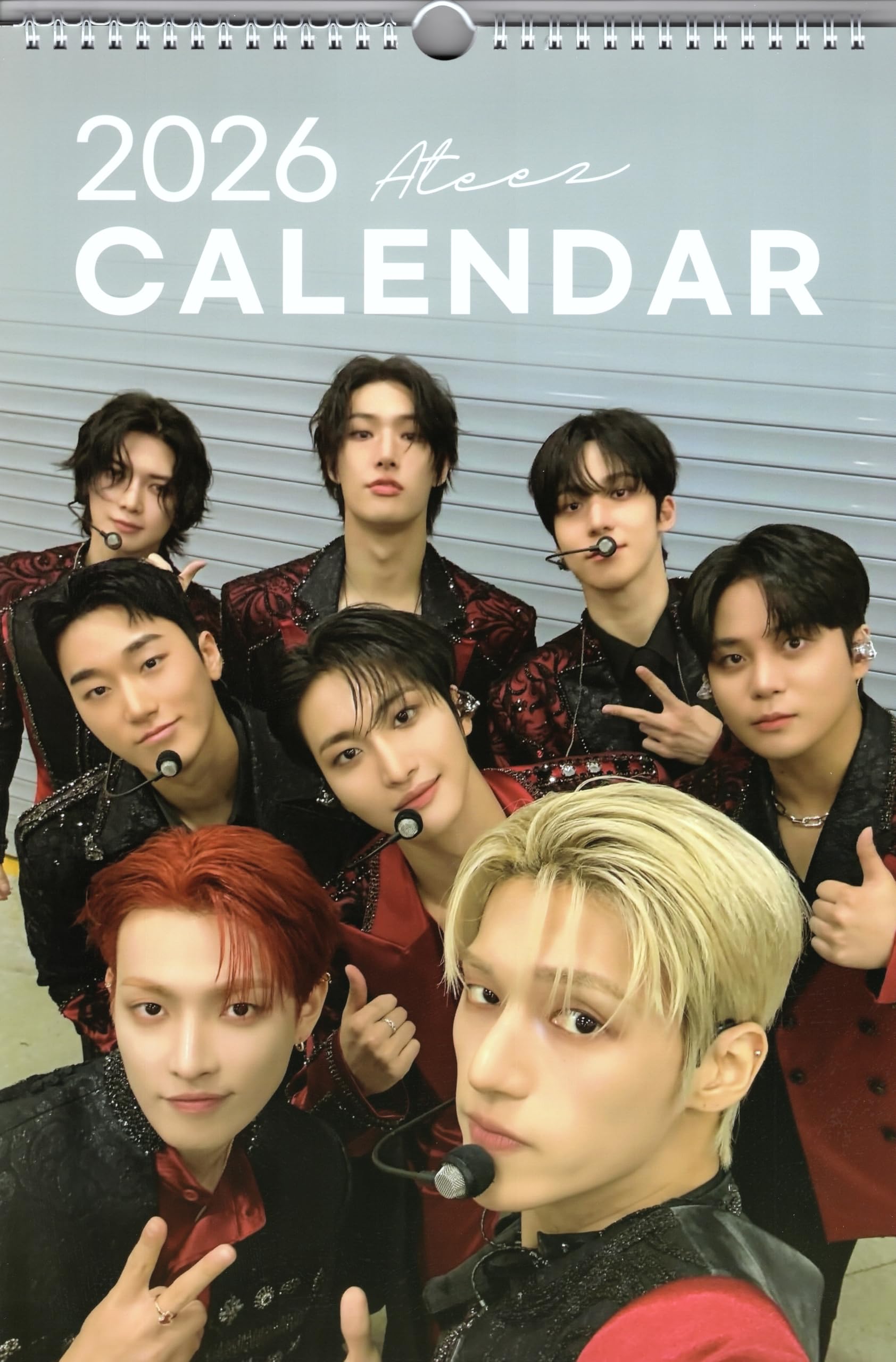 

Мерч ATEEZ Большой настенный календарь 2026 Набор наклеек для календаря (Рэйва 8) + К-ПОП красный