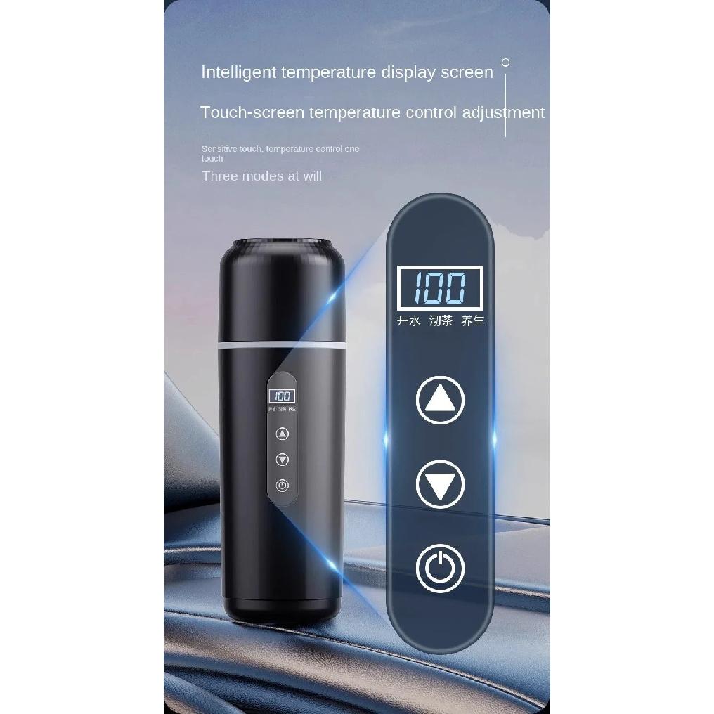 Termos Electric Încălzit pentru Mașină 12V 24V, 500ML, Sticlă de Apă cu Încălzire USB, Cană Termos Portabilă pentru Călătorii și Muncă