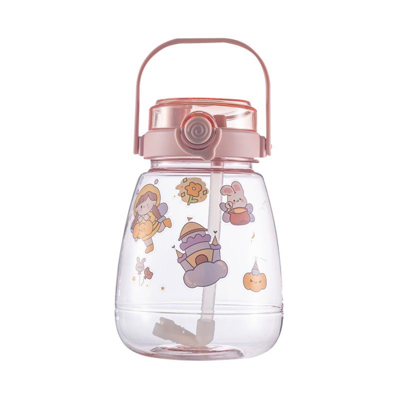 1300 ML Grote Capaciteit Outdoor Sport Waterfles Met Rietje Riem Creatieve Leuke Sticker Draagbare Plastic Kinderen Tuitbeker