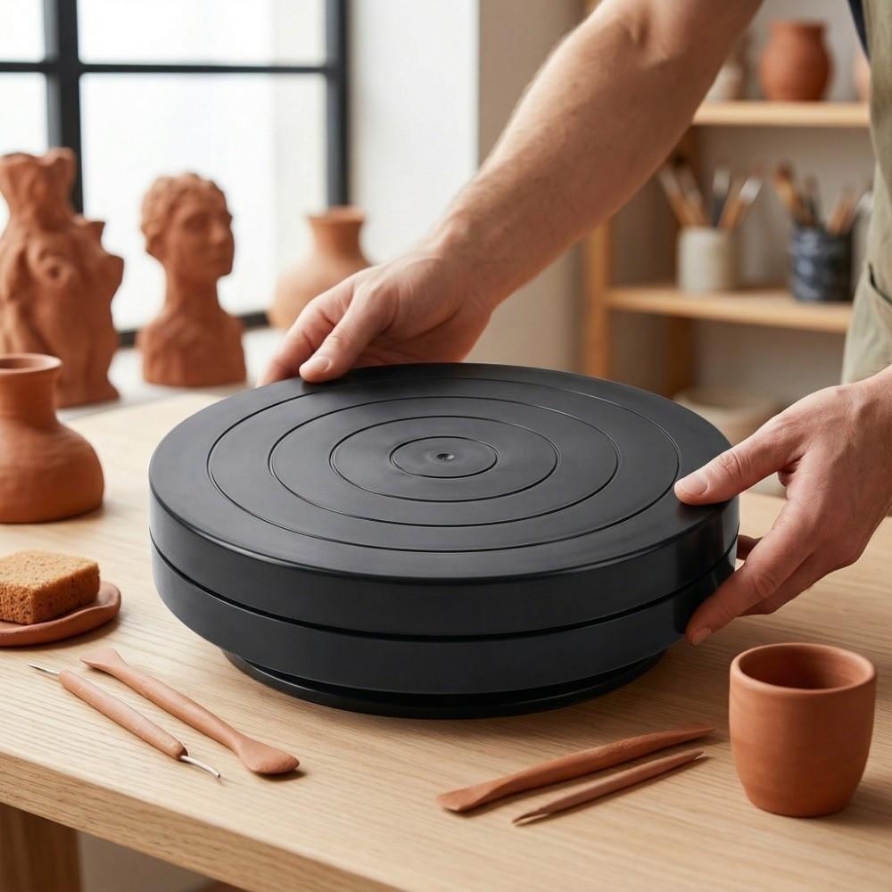 Plastic Clay Turntable 4.52×1.35 inches Black Ceramic Rotation Wheel Double Side 7×1.35 inches Pottery Turntable Clay Craft