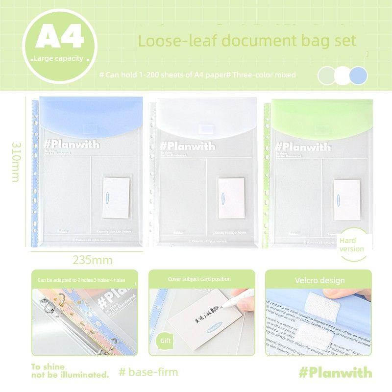

Planwith Folder Test Paper Storage Bag A4 Folder Transparent Insert Volume Large Capacity Loose-Leaf Storage Book Vertical blue, white and green three-pack-base