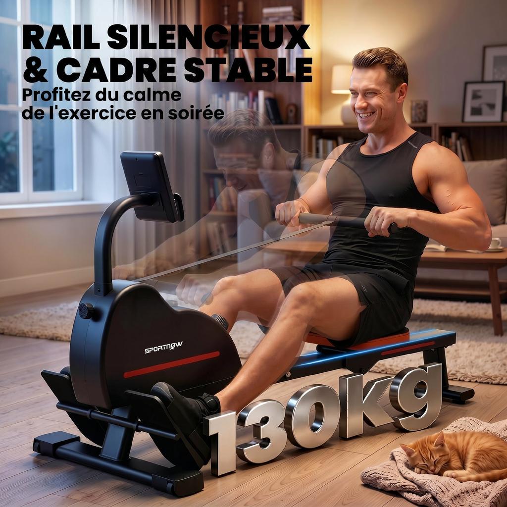 Magnetic Rowing Machine, Bluetooth, Kinomap and Zwift, 16 Resistance Levels, 135 x 42 x 72 cm, Red