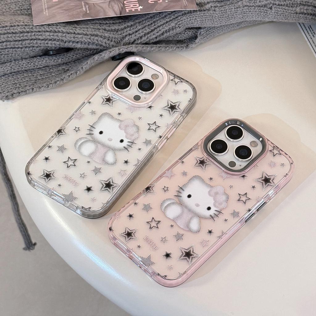 Cartoon Cat IPhone 16/15 Phone Case, Compatible with 17 Pro Max, Color-blocked Frame, Sweet and Cool 13/11 Soft Case