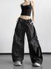 Women's Black Wide-Leg Paratrooper Pants - 2026 Spring Casual Outdoor Fashion