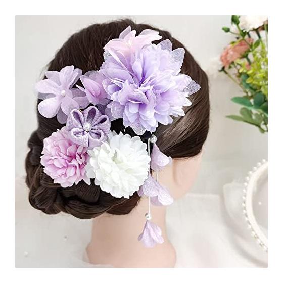 Samcos 4-Piece Floral Hair Accessory Set with U-Pins for Formal Occasions, Weddings, Coming-of-Age Ceremonies, Graduations, Summer Festivals, and