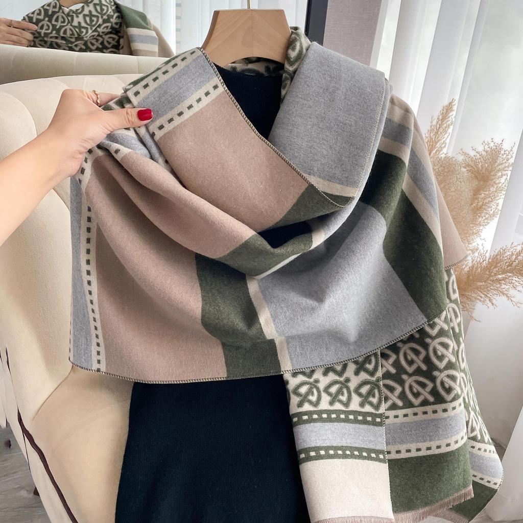 Letter Imitation Cashmere Scarf Female Internet Celebrity Korean Version Warm Scarf Versatile Shawl Color Matching Popular Scarf