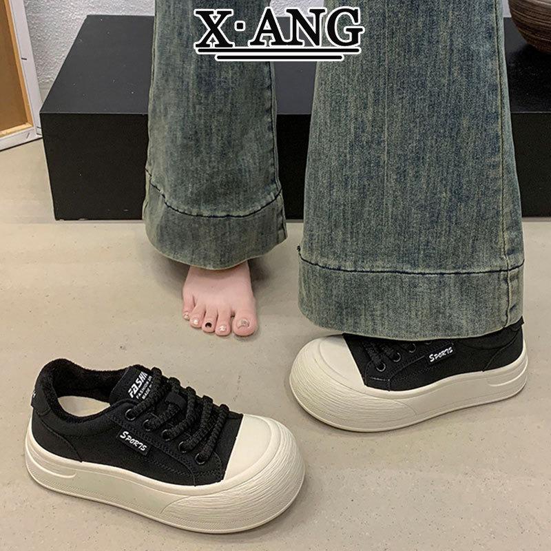 Leather board shoes women's platform white shoes new autumn and winter velvet warm two cotton shoes casual sports shoes
