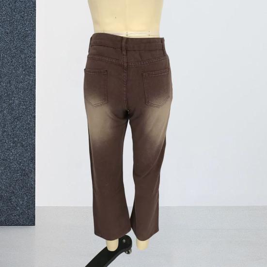 Women Jeans Mid Waist Irregular Individual Printing Retro Style Straight Wide Leg Patchwork Full Length Trousers for Vacation Travel