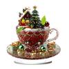 Office Desk Xmas Ornament Cartoon Christmas Coffee Cup House Ornaments, 2D Acrylic Tree Tabletop Unique Holiday Keepsake Decor, Mini Home Decor