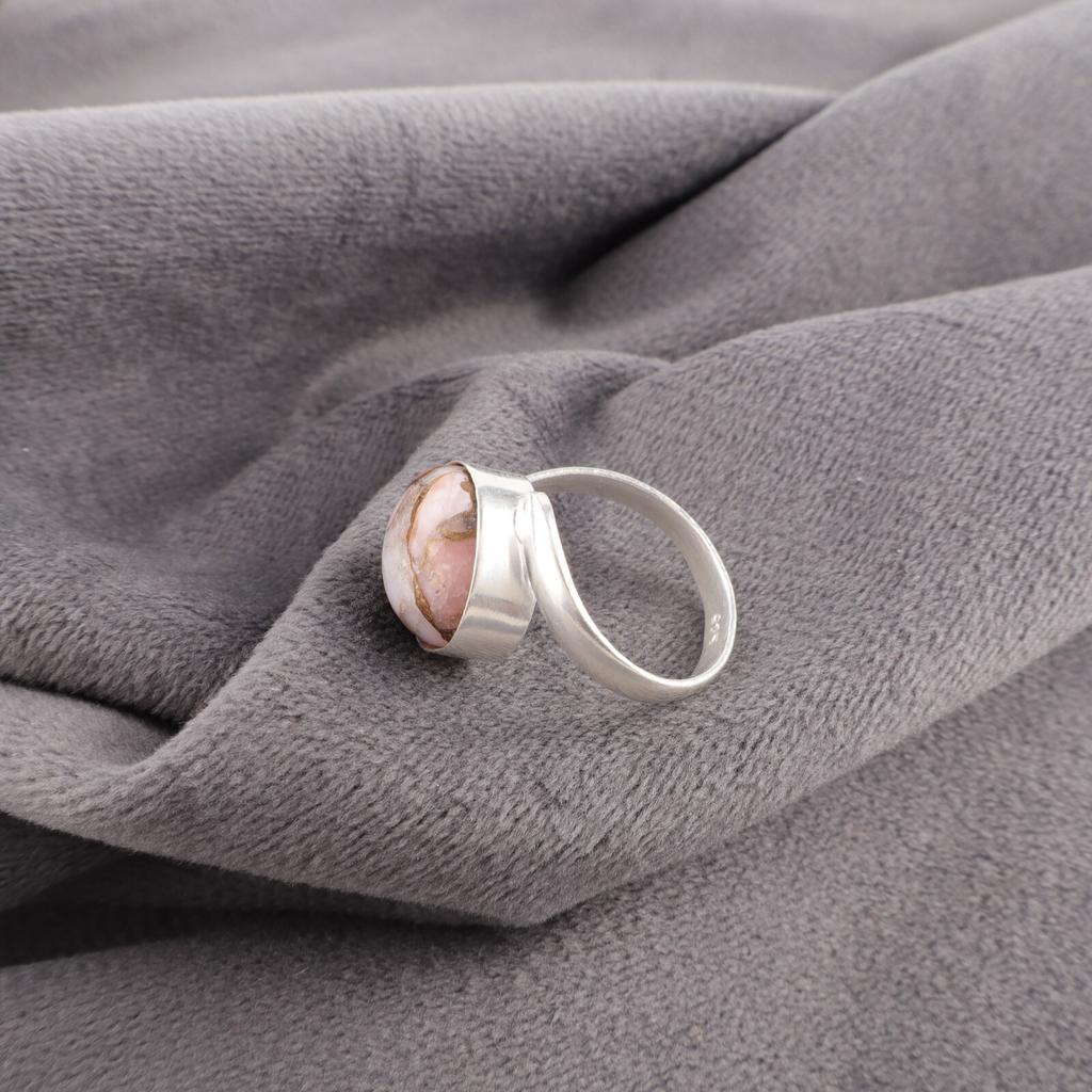 Pink Opal Copper Turquoise Gemstone 925 Sterling Silver Jewelry Handmade Ring RR-53-46