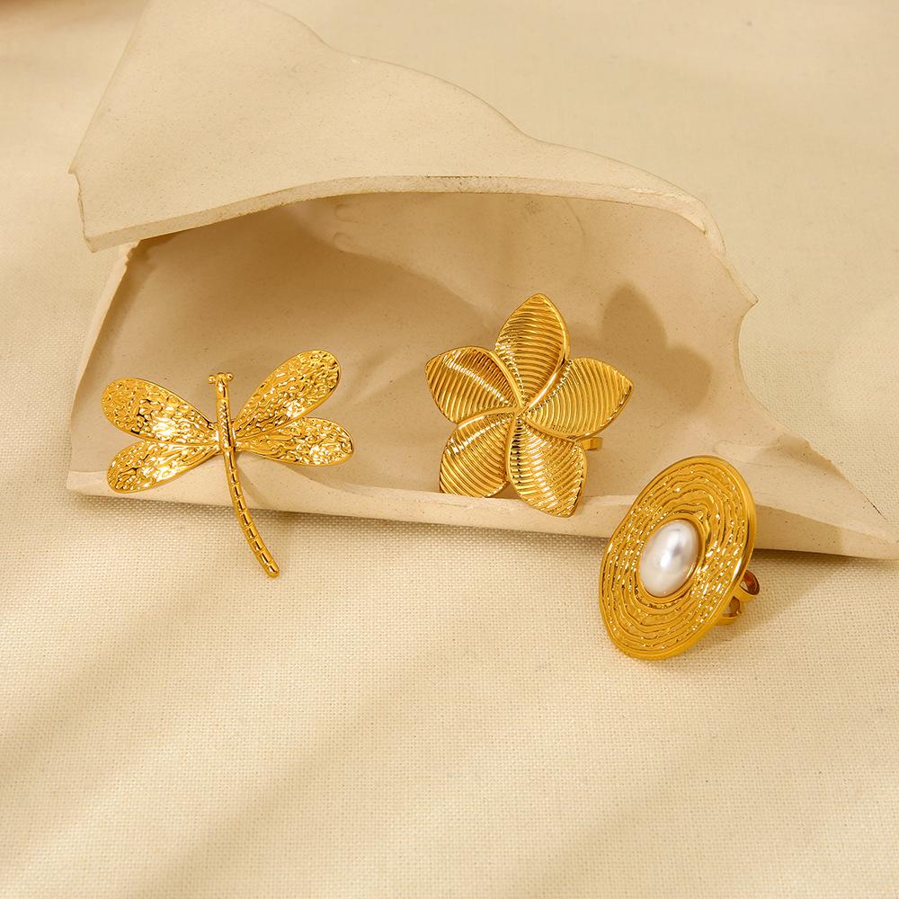 European and American ins plated 18K gold stainless steel starfish dragonfly geometric opening ring exaggerated design waterproof ring female