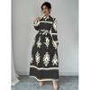 Live Shot 2025 European and American Fashion Long Sleeve Waist-Gathering Print Shirt Dress
