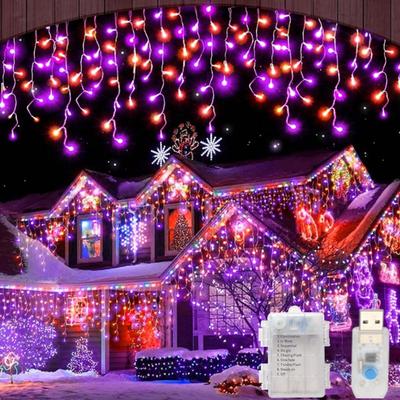 3.5M 105LED Eiszapfen Lichterkette Außen Orange+Lila Girlande für Halloween Neujahrsparty Hochzeit Garten Terrasse Dekoration