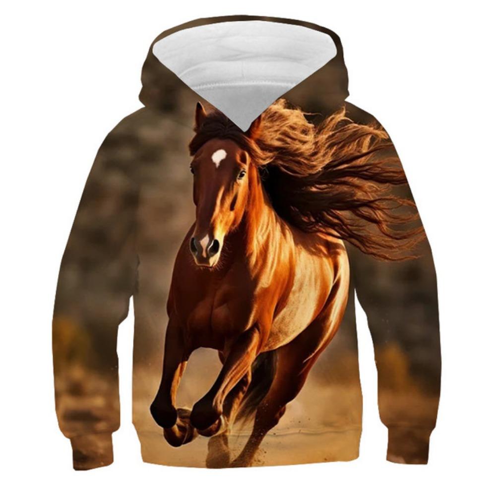 Kids Clothes Boy Hoodies Long Sleeve Creative 3D Horse Print Children Spring Fall Clothes Casual Stylish Outdoor Boy Clothes Top