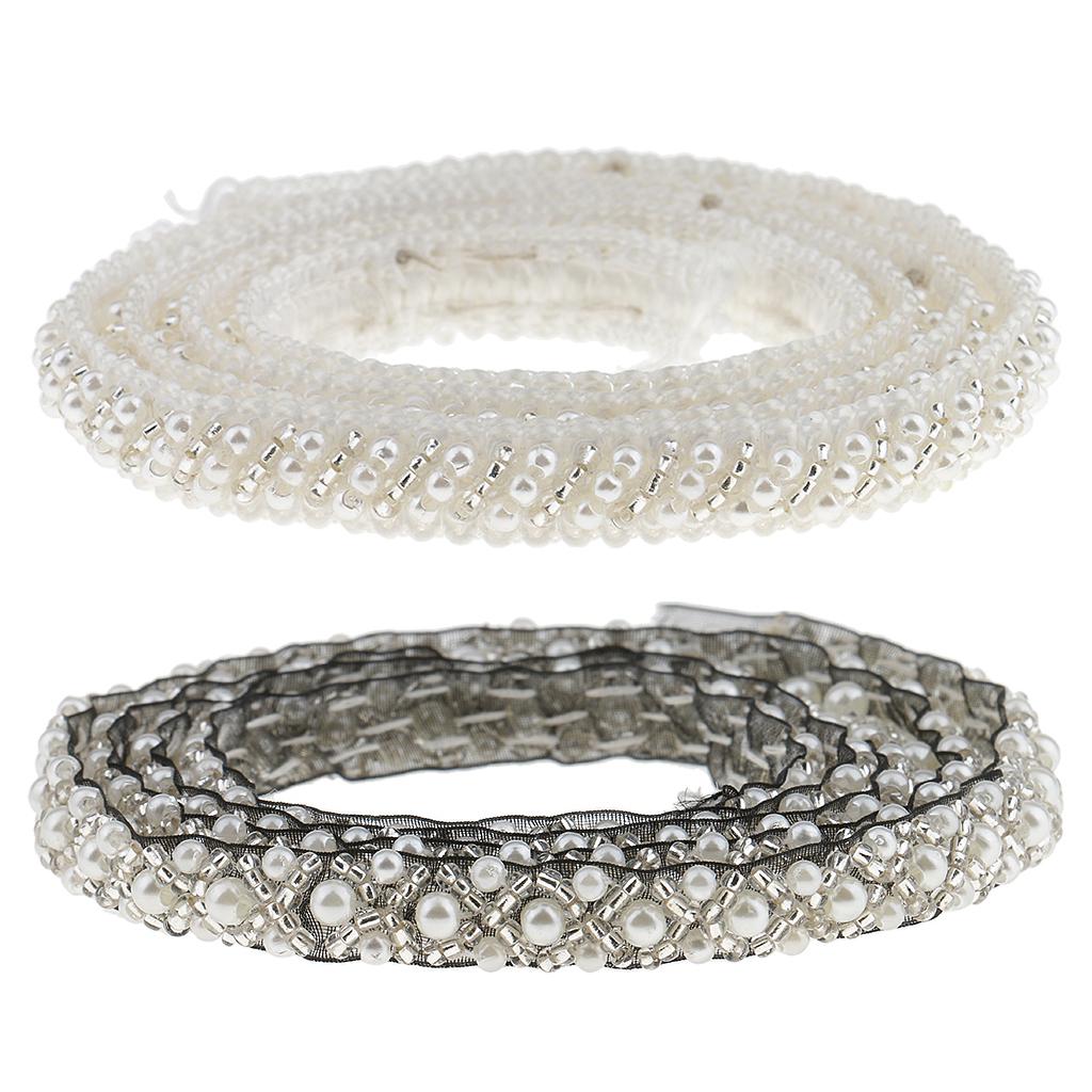 1 Yard Beaded Lace Trims Sewing Applique Ribbon Embellishments