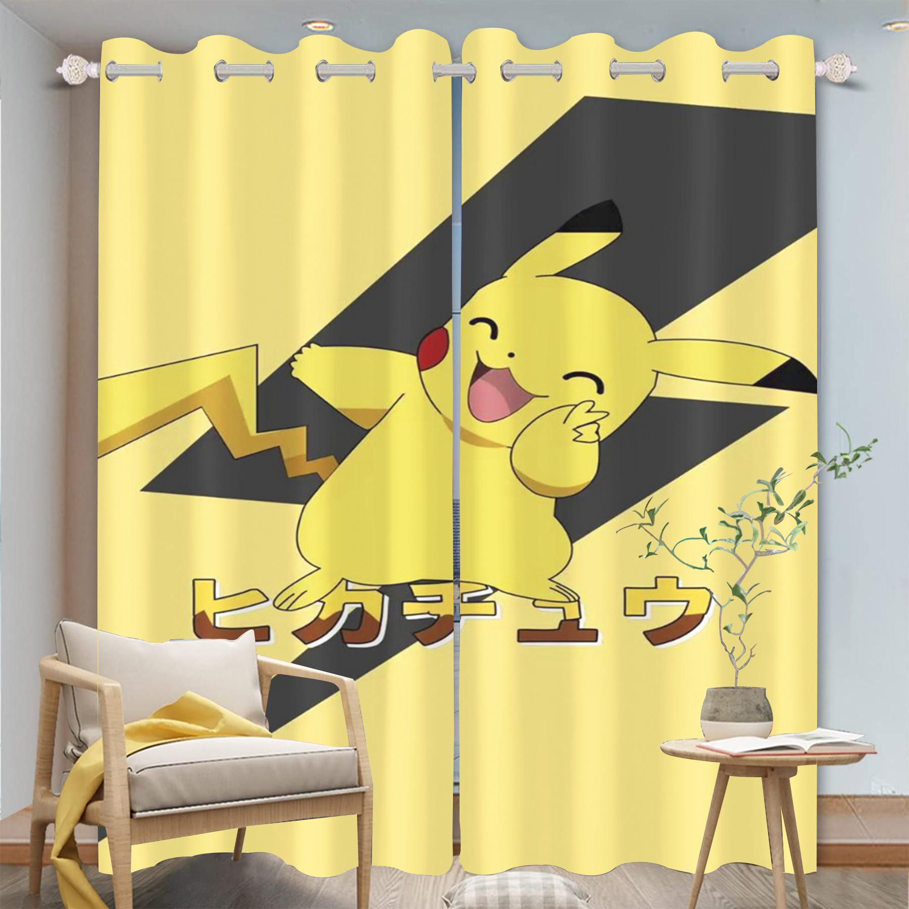 Miniso Cartoon Pikachu Gordijnen Woonkamer Geanimeerd Isable Slaapkamer Premium Gordijn Lichtblokkerend Polyester Ideaal Voor Zitten W100*H160(CM)-Rod Pocket&2PCS