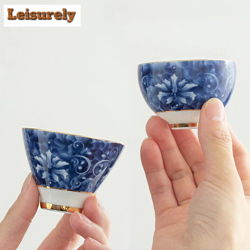 50ml Retro Blue and White Teacup Meditation Cup Handmade Boutique Tea Bowl Chinese Porcelain Tea Set Accessories Master Tea Cup