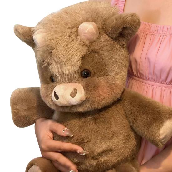Running Highland Cow Plush Toy 45cm Cute Stuffed Animal Panda Huggable Pillow Birthday Gift for Kids Adults Home Office Decor