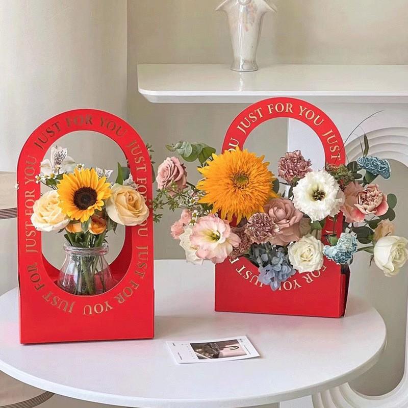 5 stk Gaveesker med Håndtak Sammenleggbare Dobbeltsidige Trykte Blomsteresker Bukett Innpakningsmateriale Blomsterkurv Håndverk Valentinsdag