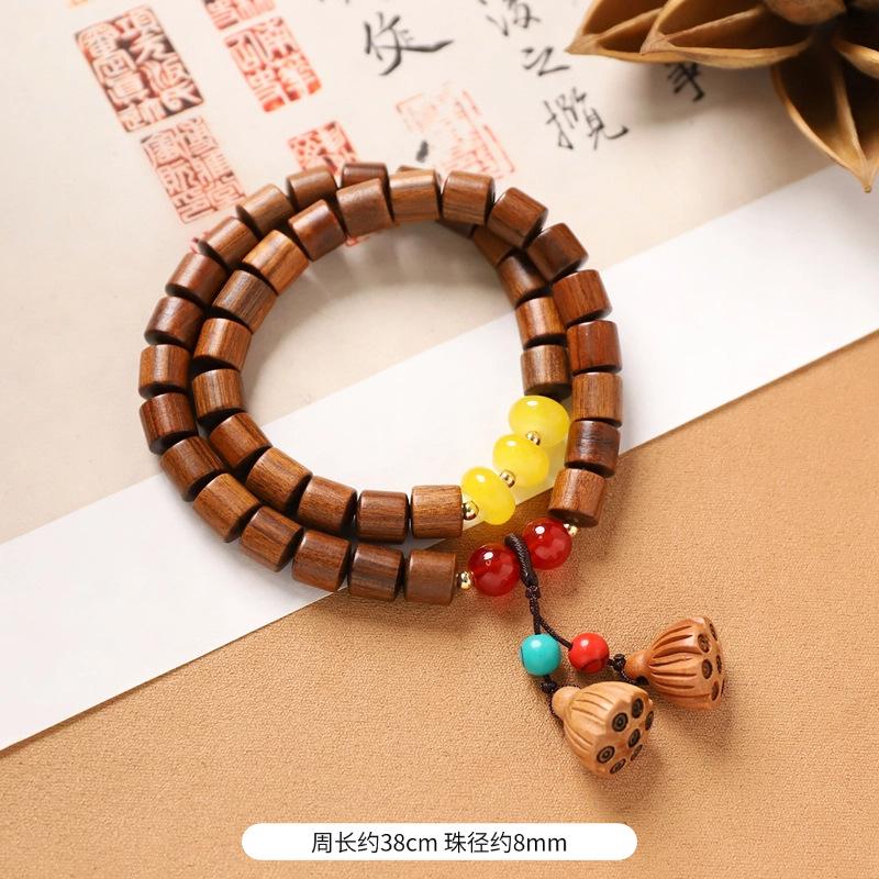 Multi-circle green sandalwood bracelet, men's and women's cultural play plate play bracelet, agate wooden Buddha beads stacked with accessories