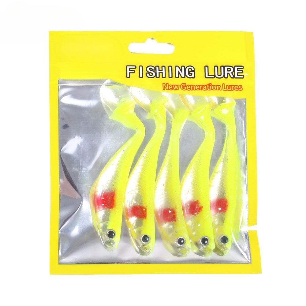 5 pz T-tail Richiamo Morbido di Pesca Bionic Bass Pike Con Occhi 3D Artificiale 8.8 cm Attrezzatura Da Pesca