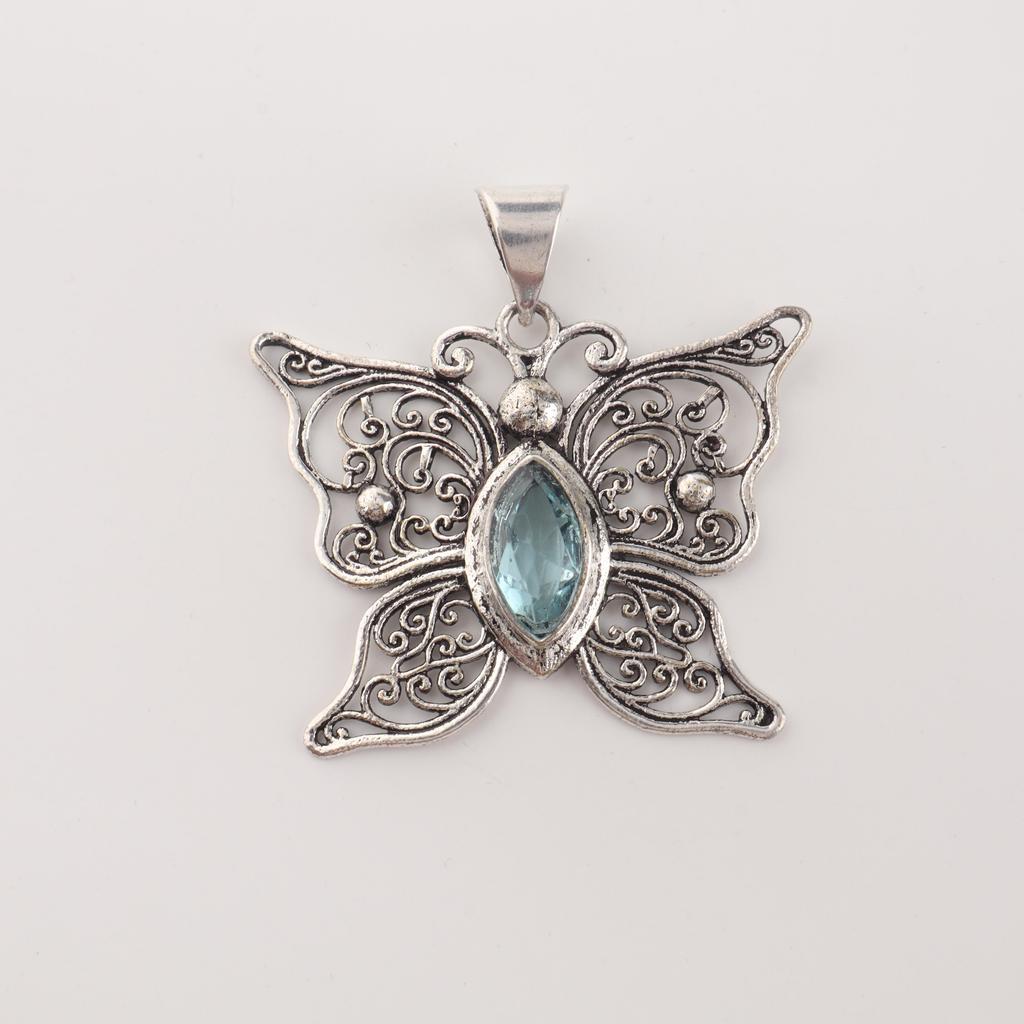 Natural Sky Blue Topaz Gemstone 925Sterling Silver Designer Pendant 1.5" For Mother's Day Gift CP-41-8
