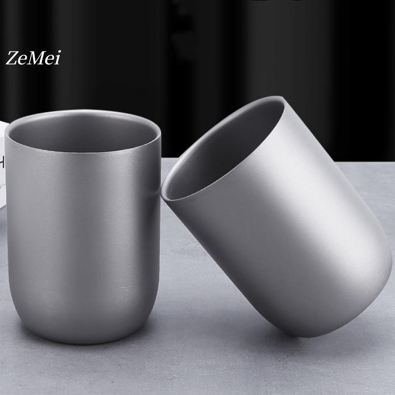 Pure Titanium Double-layer Coffee Mug ,240 ml Home Breakfast Cups, Gray Cold Drink Portable Beer Cup Outdoor Camping Travel Mug