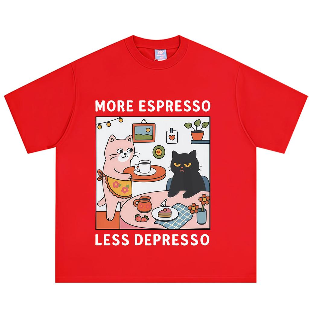 Fashion Funny Cat More Espresso Less Depresso T Shirt Unisex Unisex Aesthetic Vintage Tshirt Cartoon Cute Cotton Oversized T Shirts