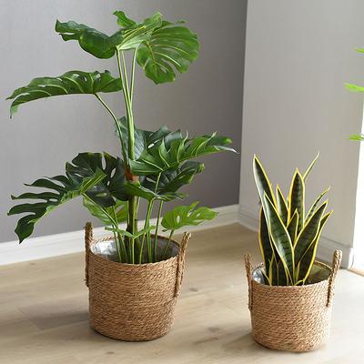 Grass Woven Flower Pot Handmade Flower Pot with Handle Nordic Extra-large Grass-woven Flower Pot
