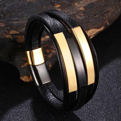 Best-Selling European & American Multi-layered Leather Bracelets - Versatile Stainless Steel for Men