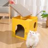2-Layer Foldable Cardboard Cat House Fun Cheese Design Breathable Sturdy Scratching Post Cat Beds for Sleeping And Playing
