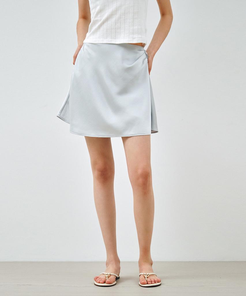 Mongdol Side Tuck Satin Midi Skirt Light Blue Mdsk033Lblue